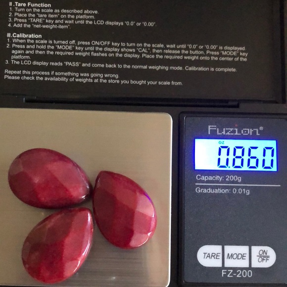 Three Faceted Ruby Red Teardrop Red Jade Beads - Picture 2 of 5